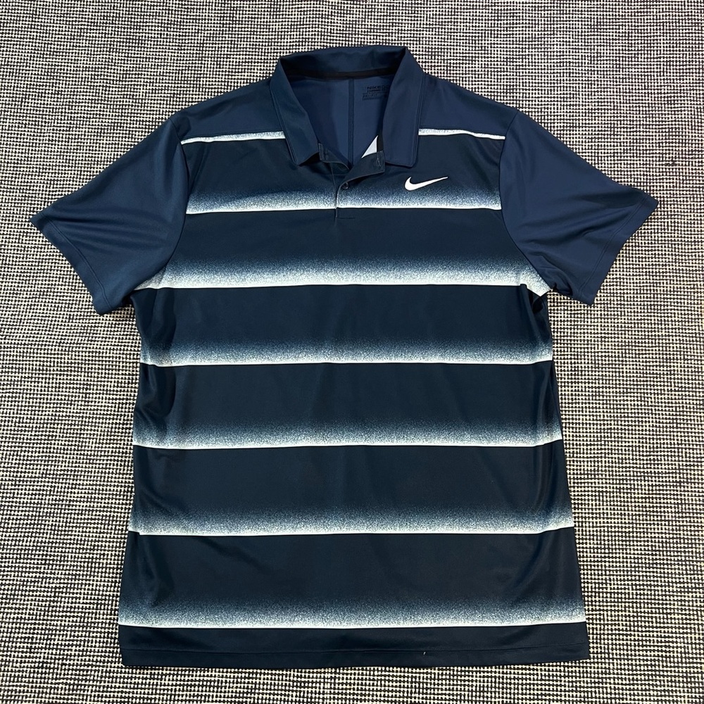 Nike Golf Polo Shirt Dry-fit  Standard Fit Size X-large Blue White Stripe Preppy - Picture 2 of 5